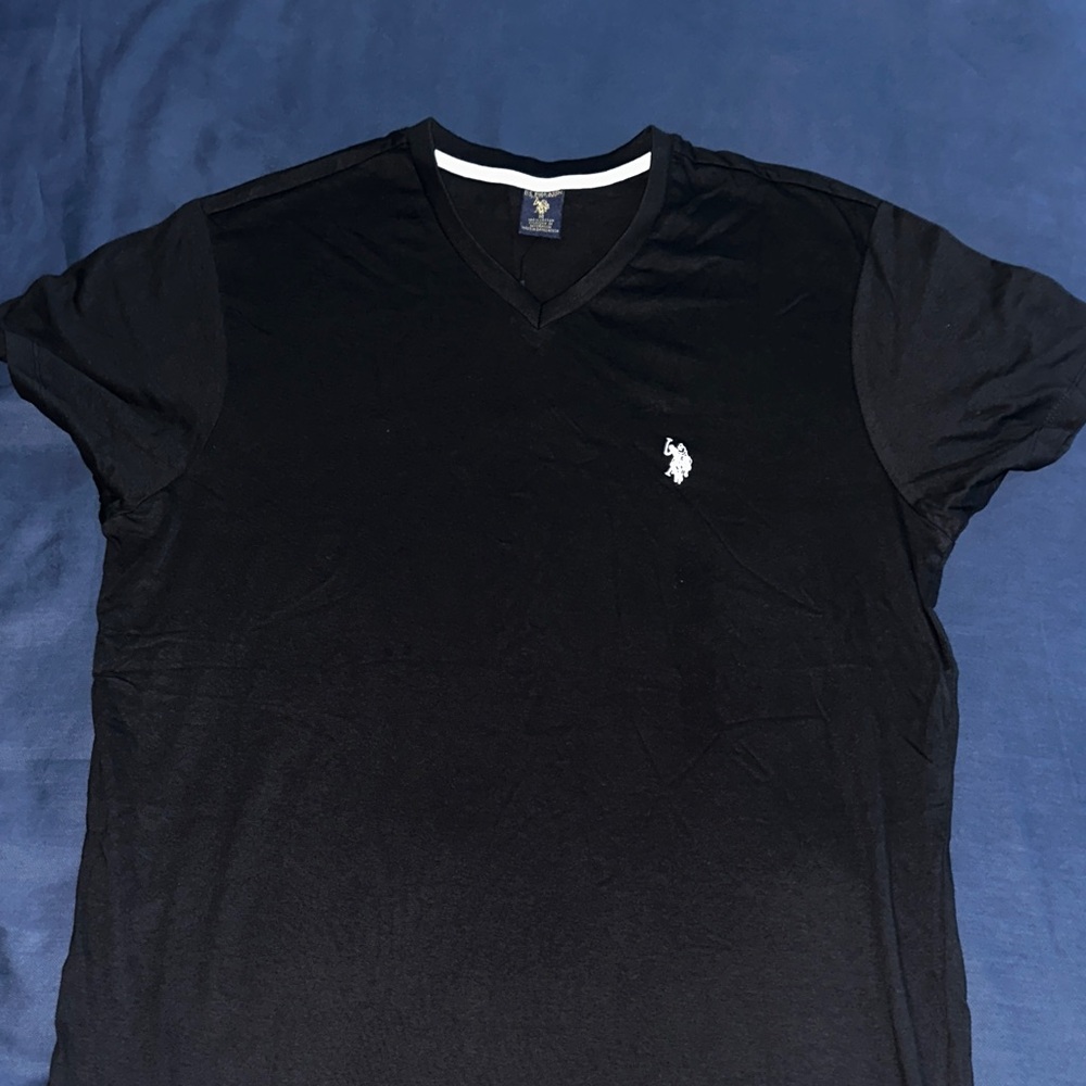 U.S. Polo Assn. Black V‑Neck Tee with White Polo Emblem